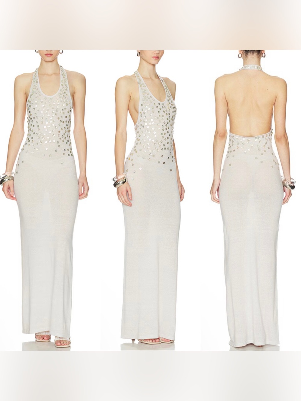New Aya Muse Oriel
Cashmere Button Embellished
Backless Halter Maxi Dress
